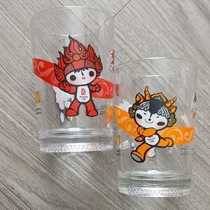 McDonald's Olympic Mascot Glass Set with Red and Orange Accents